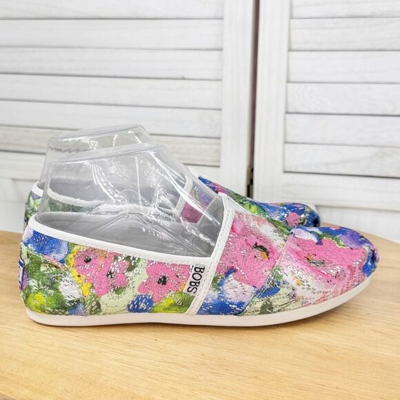 BOBS by Skechers Colorful Floral Mesh Sequin Slip On Flats Shoes Multicolor 6 - Picture 2 of 10